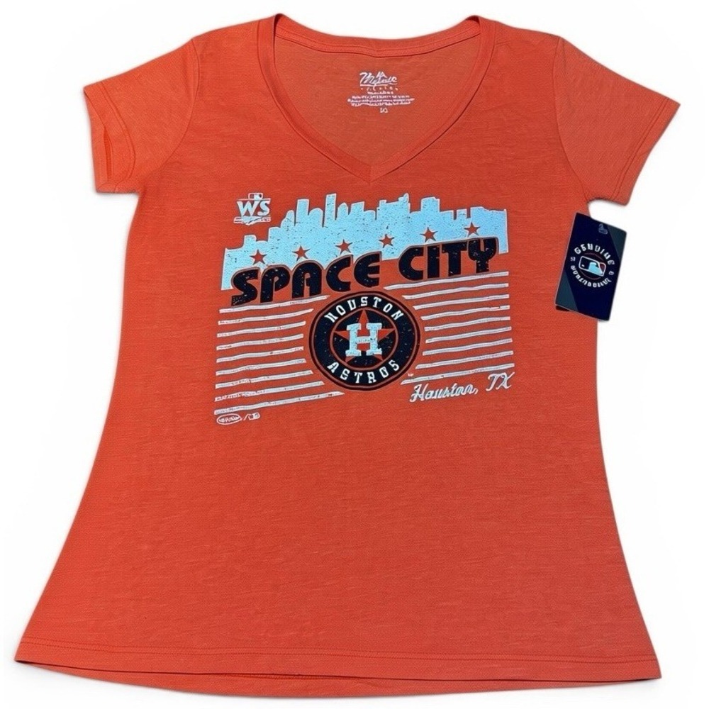 NWT Houston Astros Space City Women's XL V-Neck T-Shirt Orange MLB Majestic